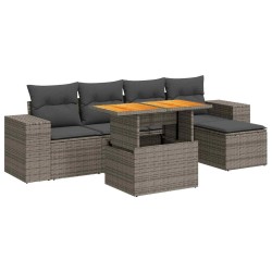 Salon de jardin 6 pcs avec coussins gris résine tressée 516264516264