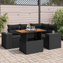 Salon de jardin 5 pcs avec coussins noir résine tressée 516265516265