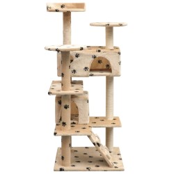 Arbre à chat et griffoir Sisal 125cm Empreintes de pattes Beige 516740516740