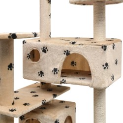 Arbre à chat et griffoir Sisal 125cm Empreintes de pattes Beige 516740516740