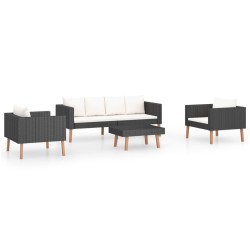 Salon de jardin 4 pcs avec coussins Résine tressée Noir 516748516748