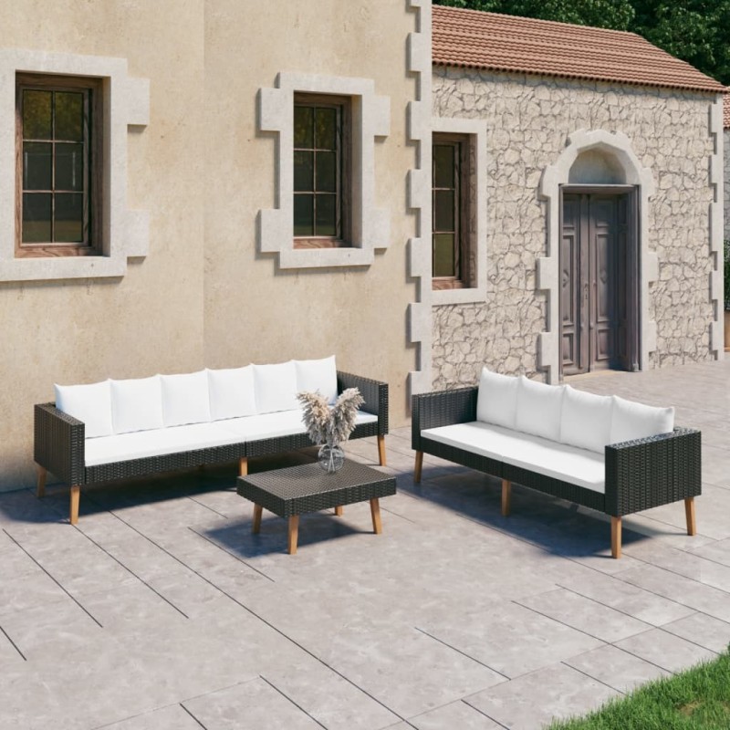 Salon de jardin 3 pcs avec coussins Résine tressée Noir 516749516749