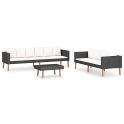 Salon de jardin 3 pcs avec coussins Résine tressée Noir 516749516749
