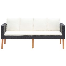 Salon de jardin 3 pcs avec coussins Résine tressée Noir 516749516749