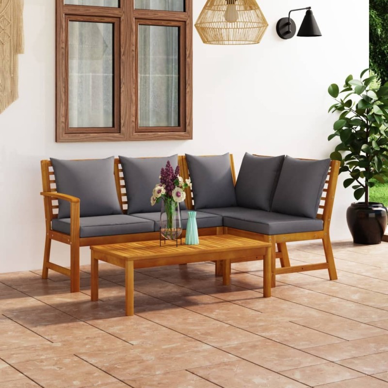 Salon de jardin 4 pcs avec coussin Bois d'acacia solide 516755516755