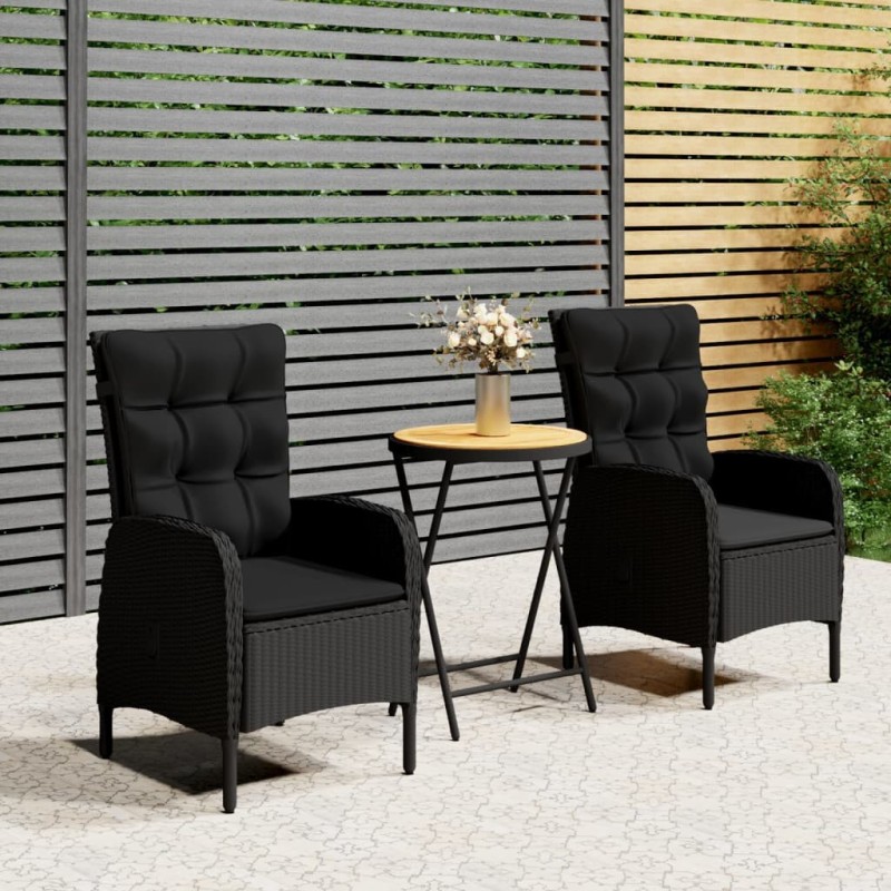 Ensemble de bistro de jardin 3 pcs rotin et bois d’acacia noir 516758516758