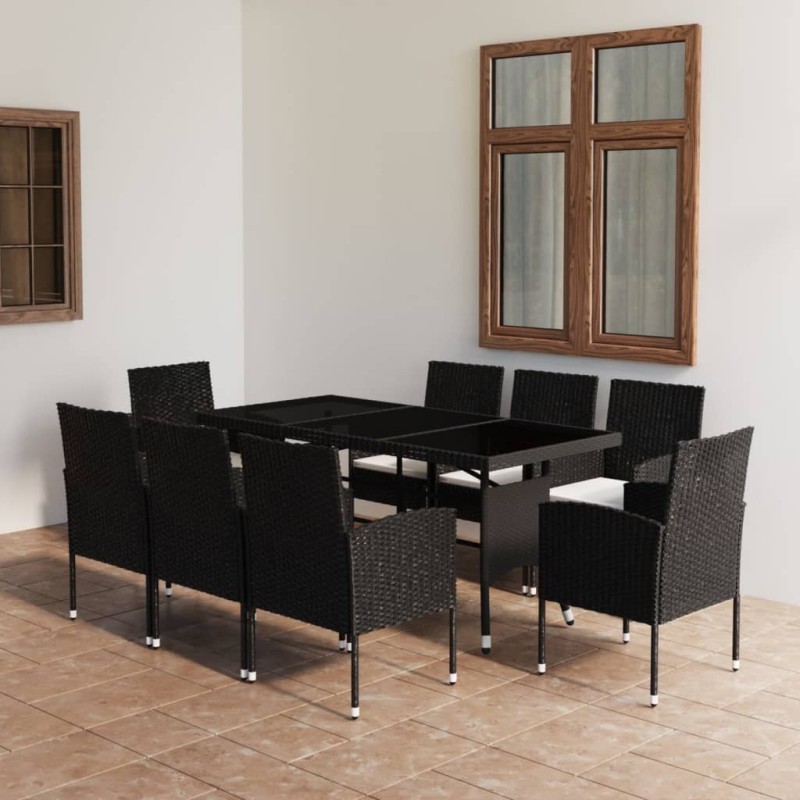 Ensemble à manger de jardin 9 pcs Résine tressée Noir 516765516765