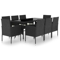 Ensemble à manger de jardin 9 pcs Résine tressée Noir 516765516765