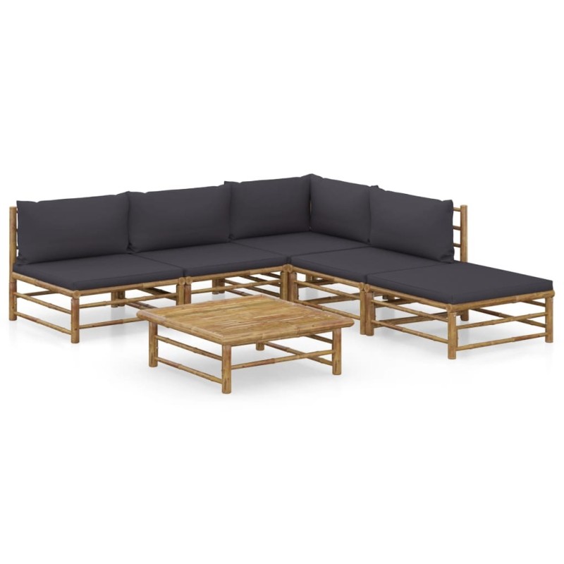 Salon de jardin 6 pcs avec coussins gris foncé bambou 516772516772