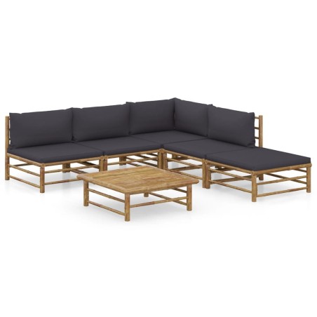 Salon de jardin 6 pcs avec coussins gris foncé bambou 516772516772