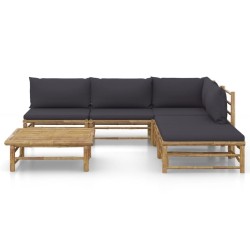 Salon de jardin 6 pcs avec coussins gris foncé bambou 516772516772