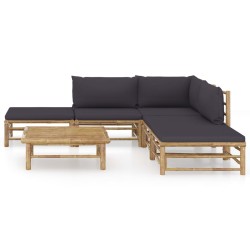 Salon de jardin 6 pcs avec coussins gris foncé bambou 516775516775