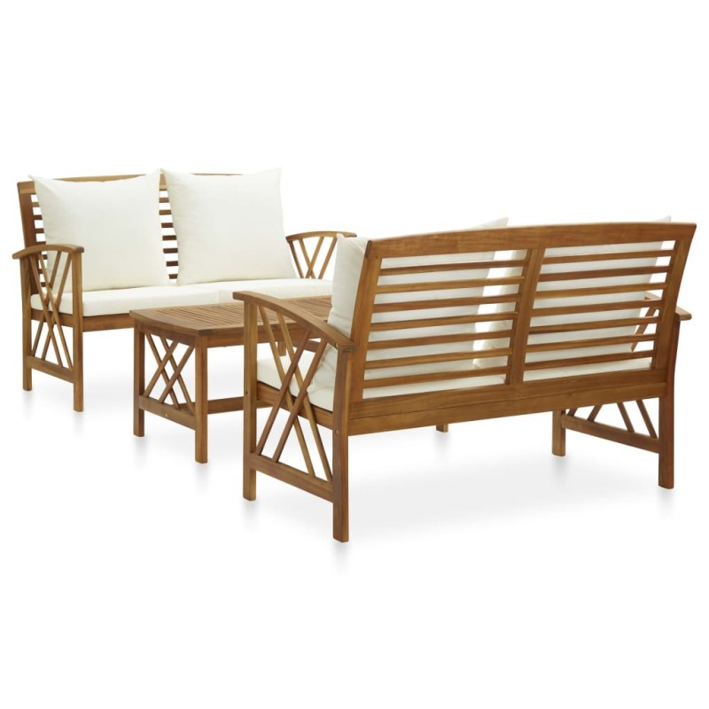 Salon de jardin 3 pcs avec coussins Bois d'acacia massif 516778516778