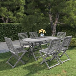 Ensemble à manger de jardin 7 pcs Bois d'acacia massif Gris 516779516779