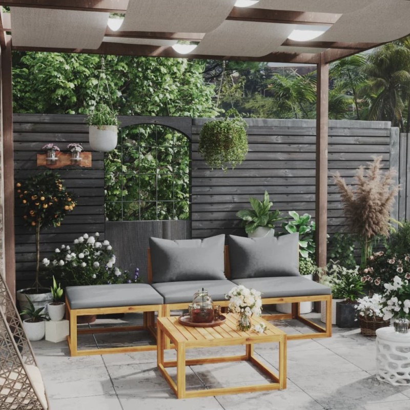 Salon de jardin 4 pcs avec coussin Bois d'acacia solide 516784516784