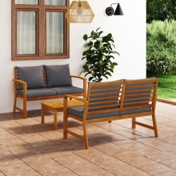 Salon de jardin 3 pcs avec coussin Bois d'acacia solide 516795516795