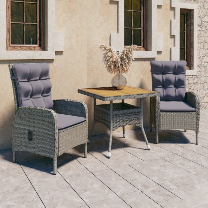 Ensemble à manger de jardin 3 pcs Résine tressée et acacia Gris 516810516810