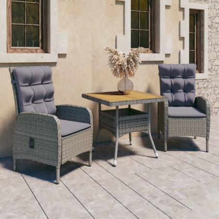 Ensemble à manger de jardin 3 pcs Résine tressée et acacia Gris 516810516810
