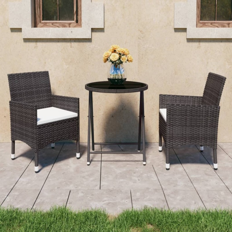 Ensemble de bistro de jardin 3 pcs poly rotin et verre trempé 516828516828