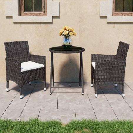 Ensemble de bistro de jardin 3 pcs poly rotin et verre trempé 516828516828