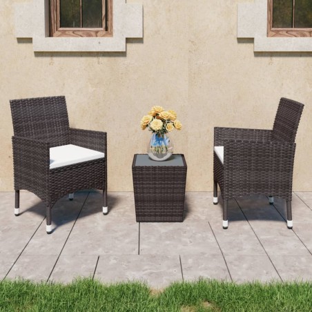 Ensemble de bistro 3 pcs Résine tressée et verre trempé Marron 516830516830