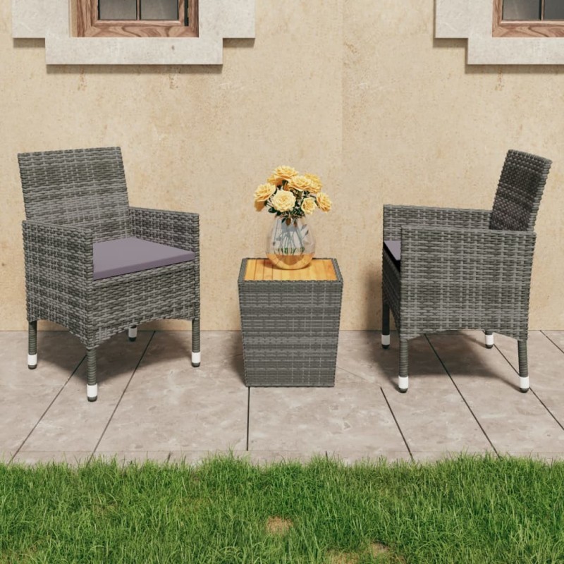 Ensemble de bistro 3 pcs Résine tressée et bois d'acacia Gris 516831516831