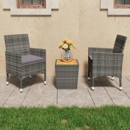 Ensemble de bistro 3 pcs Résine tressée et bois d'acacia Gris 516831516831