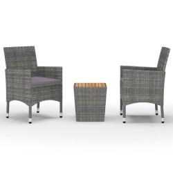 Ensemble de bistro 3 pcs Résine tressée et bois d'acacia Gris 516831516831