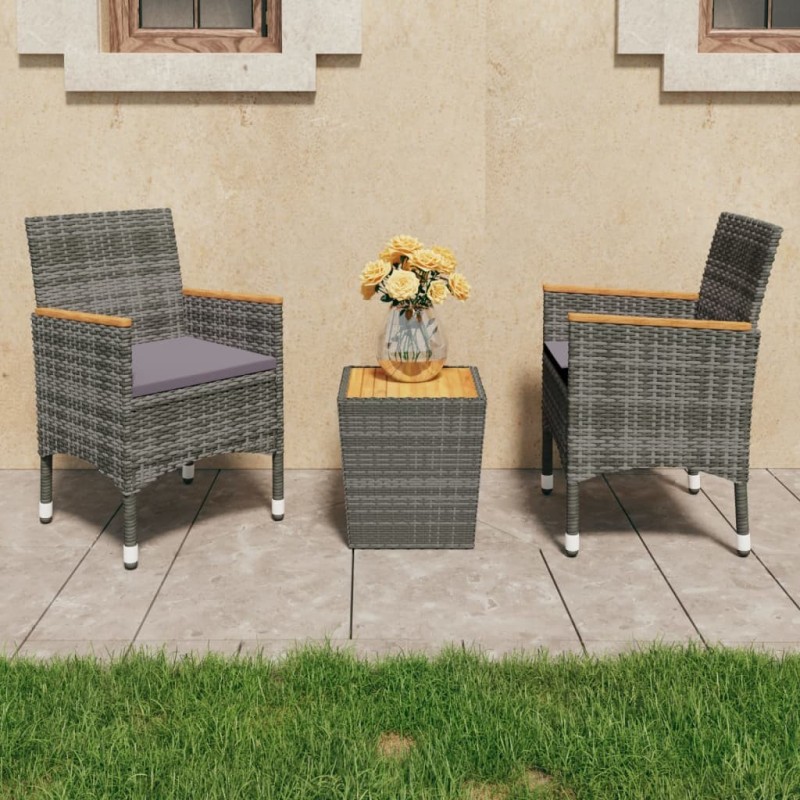 Ensemble de bistro 3 pcs Résine tressée et bois d'acacia Gris 516832516832