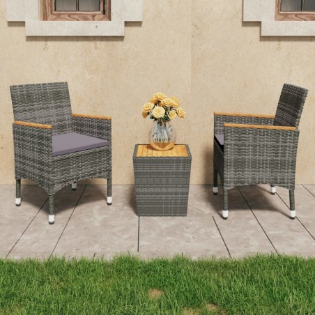 Ensemble de bistro 3 pcs Résine tressée et bois d'acacia Gris 516832516832