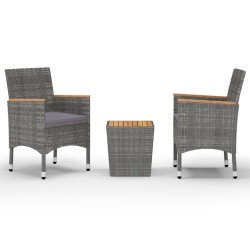Ensemble de bistro 3 pcs Résine tressée et bois d'acacia Gris 516832516832