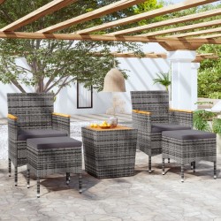 Ensemble de bistro de jardin 5pcs Résine tressée et acacia Gris 516834516834