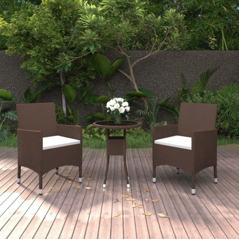 Ensemble à manger de jardin 3pcs Résine tressée Marron 516836516836