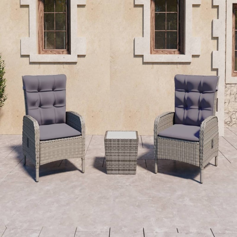 Ensemble de bistro de jardin 3 pcs Résine tressée et verre Gris 516847516847