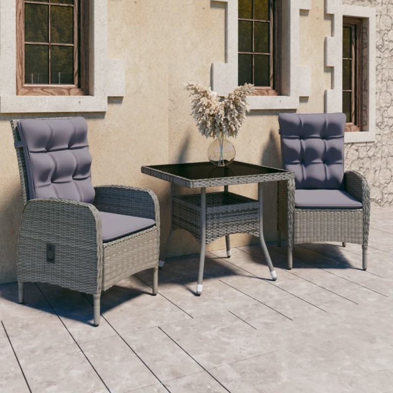 Ensemble à Manger de jardin 3 pcs Résine tressée et verre Gris 516848516848