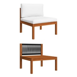 Salon de jardin 5 pièces avec coussins, bois d'acacia crème et corde 516849516849
