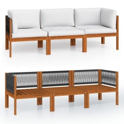 Canapé de jardin 3 places avec coussin en bois d'acacia et corde 516850516850