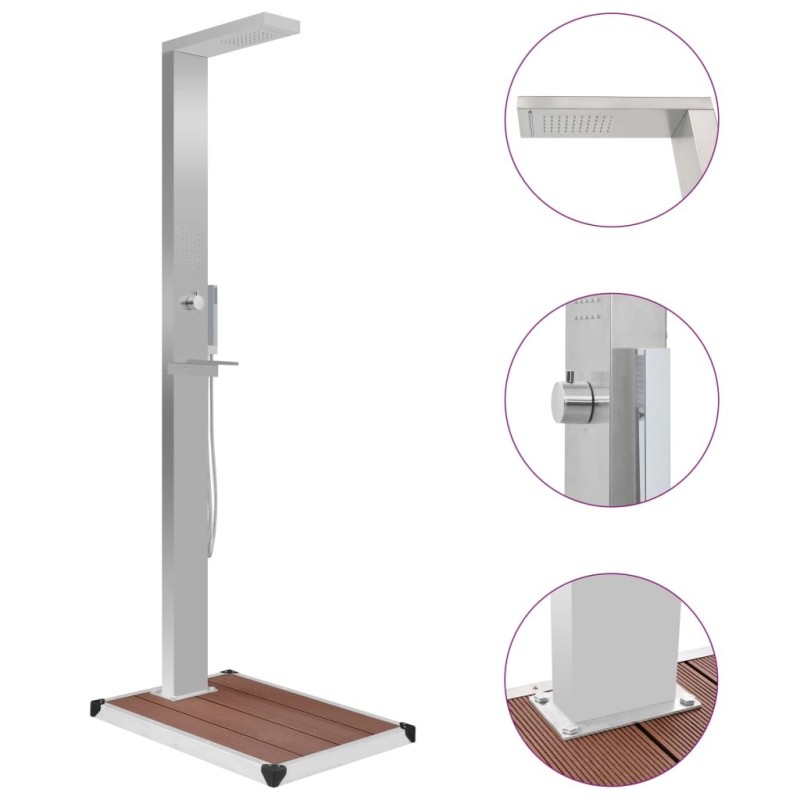 Douche d'extérieur avec receveur de douche WPC Acier inoxydable 516903516903