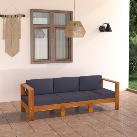 Canapé de jardin 3 places et coussins gris foncé Acacia massif 516904516904