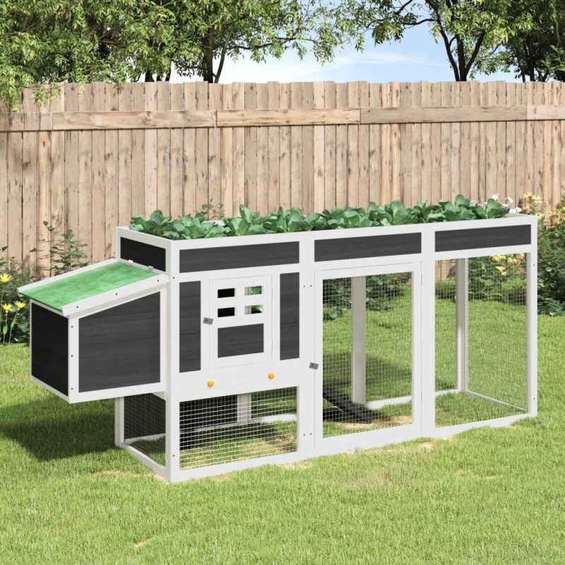 Poulailler gris 204x50x84 cm bois massif de pin 516970516970