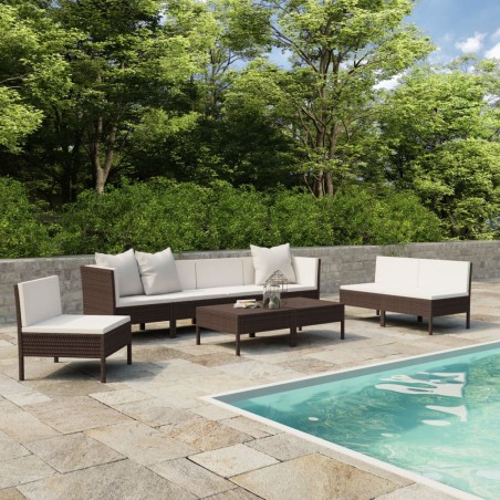 Salon de jardin 9 pcs avec coussins résine tressée marron 517068517068