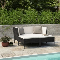Salon de jardin 4 pcs avec coussins Résine tressée Noir 517070517070