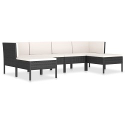 Salon de jardin 6 pcs avec coussins résine tressée noir 517072517072