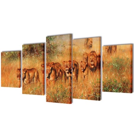 Set de toiles murales imprimées Lions 100 x 50 cm 517141517141