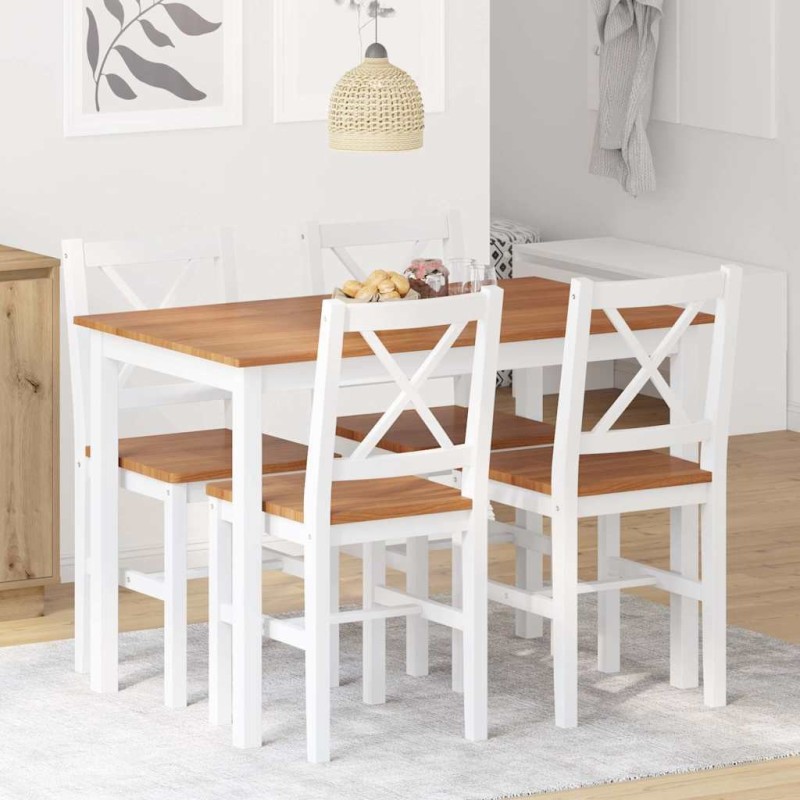 Ensemble de salle à manger 5 pcs Marron et blanc 517158517158