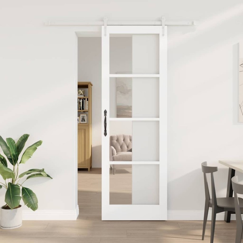 Porte coulissante Blanc 78 x 232 cm Bois de pin massif et verre 517225517225