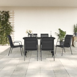 Ensemble à manger de jardin 7 pcs noir textilène et acier 517253517253