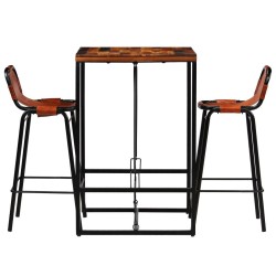 Ensemble de bar 3 pcs Bois massif recyclé et cuir de chèvre 517322517322