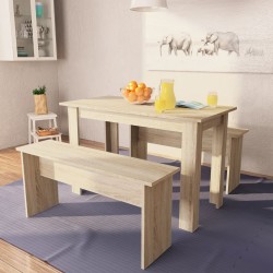 Table à manger et bancs 3 pcs Bois d'ingénierie Chêne 517325517325