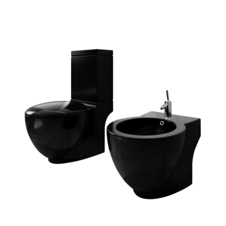 Ensemble de toilette et bidet sur pied Noir Céramique 517598517598